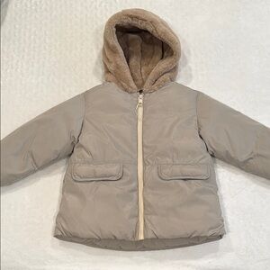 Zara Kids Green Hooded Fur Lined Puffer Jacket